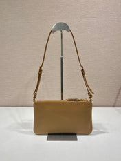 TRIANGLE LOGO SHOULDER BAG 24 IN PEANUT BROWN SMOOTH CALFSKIN
