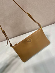 TRIANGLE LOGO SHOULDER BAG 24 IN PEANUT BROWN SMOOTH CALFSKIN