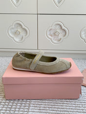 MARY JANE FLATS IN TROUT SUEDE