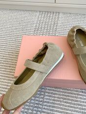 MARY JANE FLATS IN TROUT SUEDE