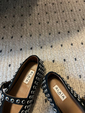 STRASS BALLET FLATS IN BLACK LAMBSKIN