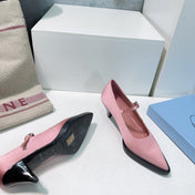 POINTED TOE MEDIUM HEEL PUMPS IN PINK SILK