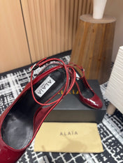 SLINGBACK HEEL 10 CM IN BERRY RED PATENT CALFSKIN