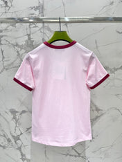 Gucci Embroidered Short Sleeves T-shirt Pink Cotton