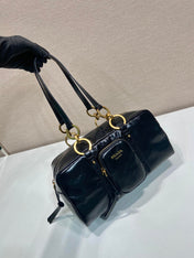 LARGE RECTANGULAR BAG 30 IN BLACK OIL WAX LAMBSKIN GOLD HARDWARE
