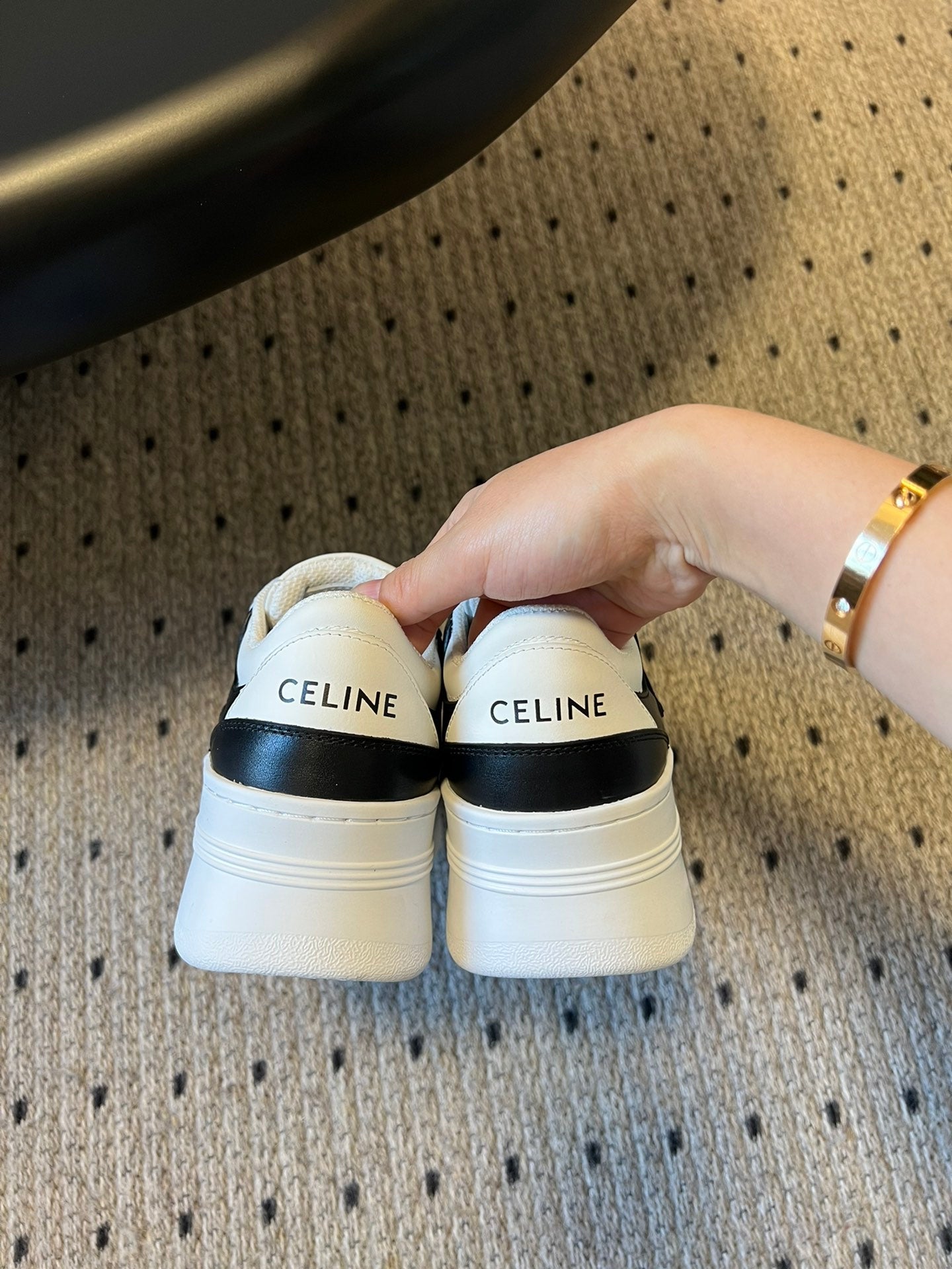 BLOCK SNEAKER WITH TRIOMPHE IN WHITE MIX BLACK CALFSKIN