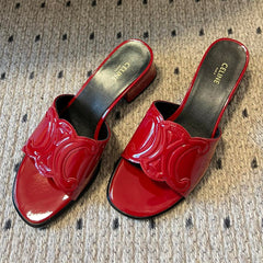 CLEMENCE MULE IN RUBY RED LAMBSKIN AND PATENT CALFSKIN