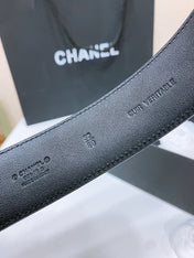 DOUBLE C 38MM IN BLACK QUILTED LAMBSKIN GOLD HEART BUCKLE