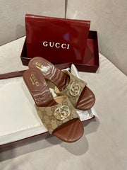 GG HIGH HEELS 70 IN BROWN LAMBSKIN GOLD HARDWARE WITH CRYSTALS