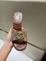 GG HIGH HEELS 70 IN BROWN LAMBSKIN GOLD HARDWARE WITH CRYSTALS