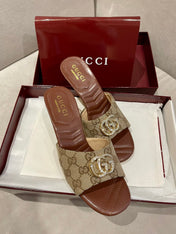 GG HIGH HEELS 70 IN BROWN LAMBSKIN GOLD HARDWARE WITH CRYSTALS
