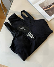 SWIMSUIT IN BLACK COTTON MIX PEARL PRINTED LOGO 627819