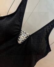 SWIMSUIT IN BLACK COTTON MIX PEARL PRINTED LOGO 627819