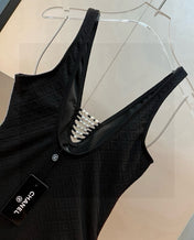 SWIMSUIT IN BLACK COTTON MIX PEARL PRINTED LOGO 627819