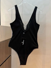 SWIMSUIT IN BLACK COTTON MIX PEARL PRINTED LOGO 627819