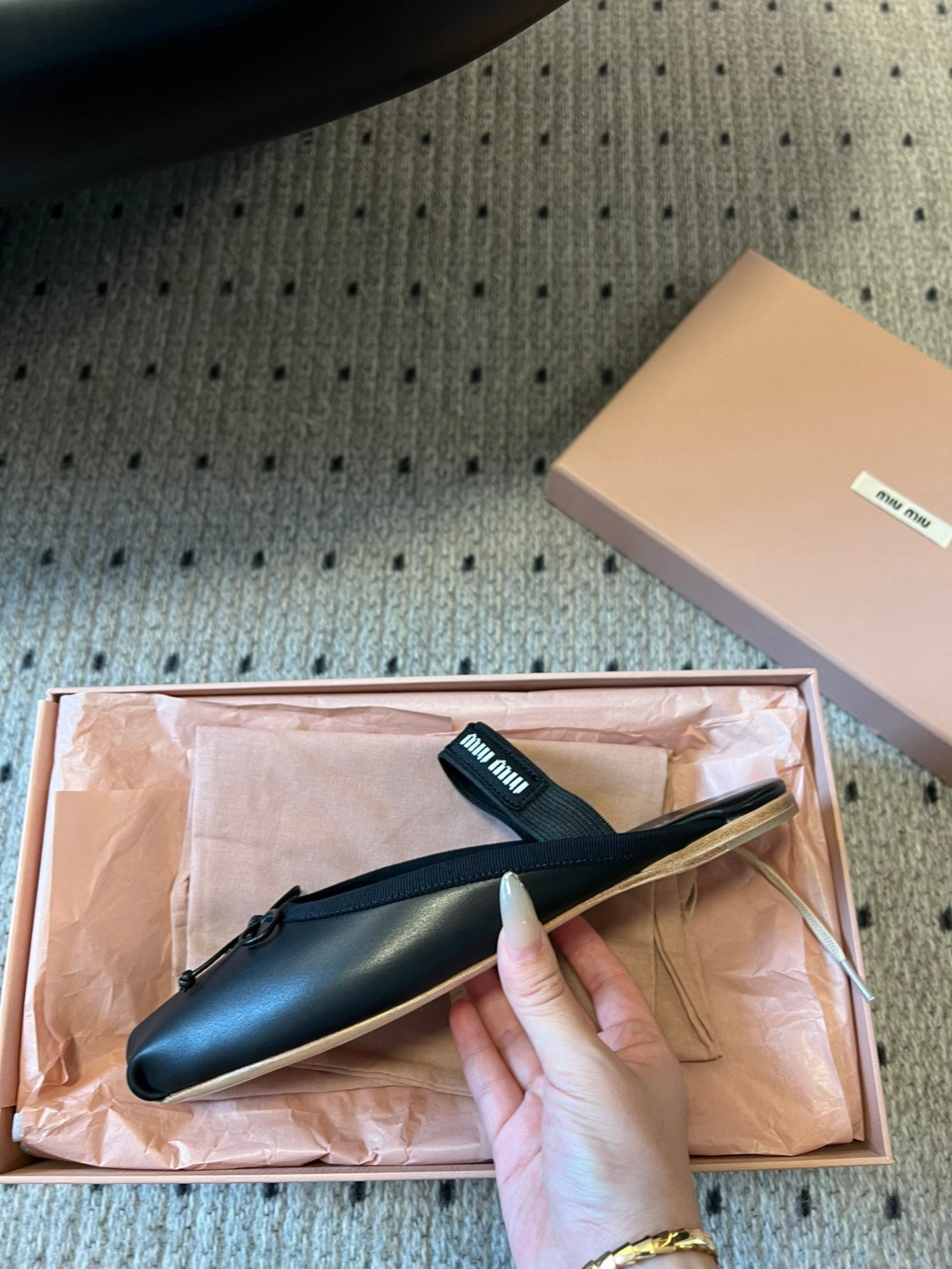 MIUMIU 26S BALLET MULES IN BLACK CALFSKIN WITH BOW