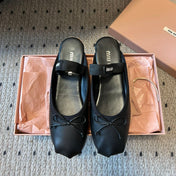 MIUMIU 26S BALLET MULES IN BLACK CALFSKIN WITH BOW