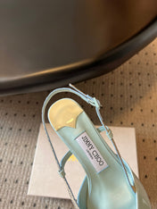 JIMMY CHOO 26S SLINGBACK HEELS 65 MM IN PASTEL BLUE PATENT CALFSKIN