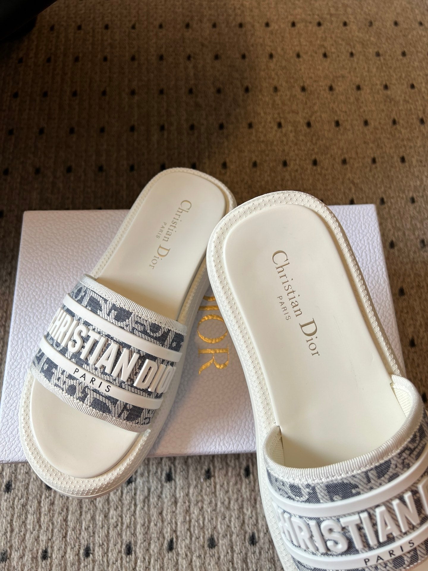 CD DWAY SLIDES WHITE RUBBER TOILE DE JOUY EMBROIDERY