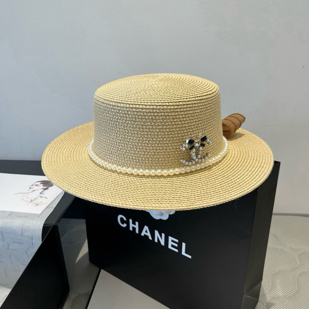 FLAT STRAW HAT WITH BOW BROWN 673922