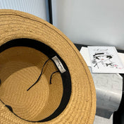 FLAT STRAW HAT BROWN FLOWER ATTACHMENT 673930