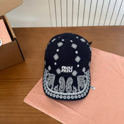 MM BASEBALL CAP IN BLACK WITH WHITE EMBROIDERED PATTERN
