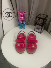 CC DAD SANDALS IN HOT PINK VELVET AND CALFSKIN