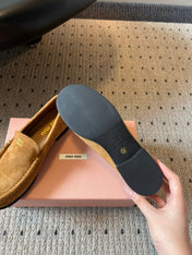 MIUMIU 26S LOAFERS IN TAN BROWN SUEDE