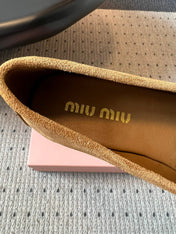MIUMIU 26S LOAFERS IN TAN BROWN SUEDE