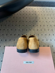 MIUMIU 26S LOAFERS IN TAN BROWN SUEDE