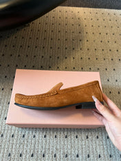 MIUMIU 26S LOAFERS IN CARAMEL BROWN SUEDE