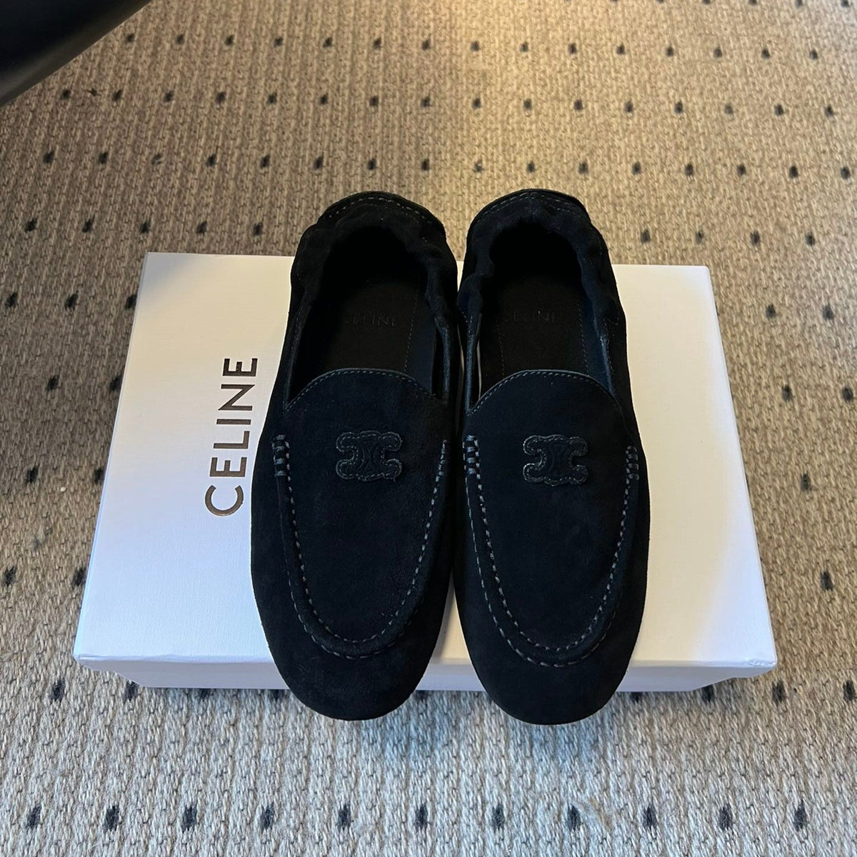 CELINE 25S LOAFERS FLAT IN BLACK SUEDE