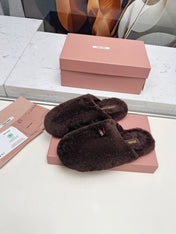 MIUMIU 26S MULES IN DARK BROWN SHEARLING 