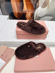 MIUMIU 26S MULES IN DARK BROWN SHEARLING 