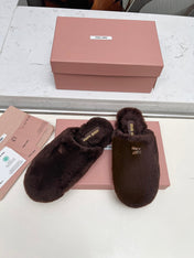 MIUMIU 26S MULES IN DARK BROWN SHEARLING 