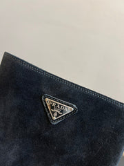 PRADA 25S HIGH-CUT PLATFORM BOOTS IN BLACK SUEDE WITH SILVER HARDWARE