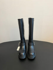 PRADA 25S HIGH-CUT PLATFORM BOOTS IN BLACK CALFSKIN WITH SILVER HARDWARE