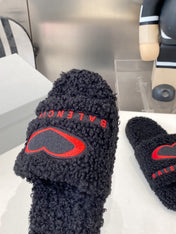 BALENCIAGA 25S FLAT SLIPPERS IN BLACK MIX RED WOOL