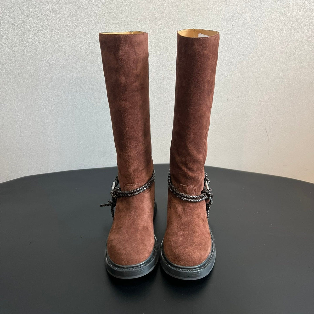 BOTTEGA VENETA 26S TALL BOOTS IN BROWN SUEDE