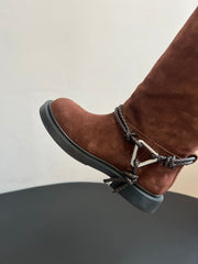 BOTTEGA VENETA 26S TALL BOOTS IN BROWN SUEDE