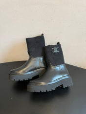 CELINE 26S ANKLE BOOTS 60 MM IN BLACK CALFSKIN AND WOOL