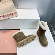 MIUMIU 25S BOOTIES IN DARK BROWN SUEDE AND SHEARLING