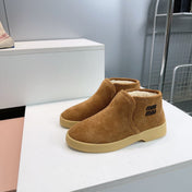 MIUMIU 25S SLIP-ON BOOTIES IN LIGHT BROWN SUEDE AND SHEARLING