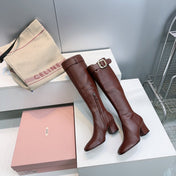 MIUMIU 25S BOOTS WITH BUCKLE 60MM IN DARK BROWN CALFSKIN