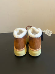 PRADA 25S HIGH-TOP SHOES 40 MM IN BROWN SUEDE SHEARLING-LINED