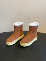 PRADA 25S ANKLE BOOTS 40 MM IN BROWN SUEDE SHEARLING-LINED