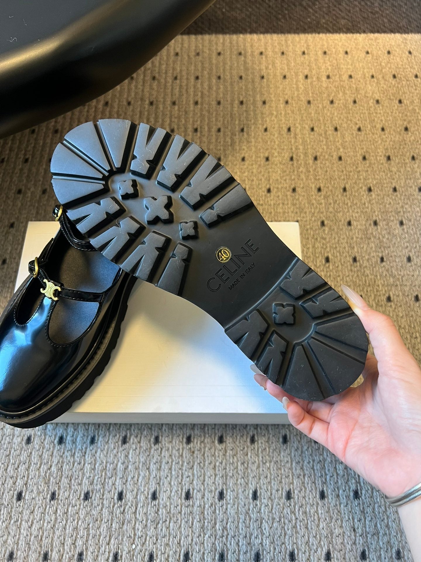 CELINE 26S BULKY BABIES MARY JANE SHOES 40 MM IN BLACK CALFSKIN