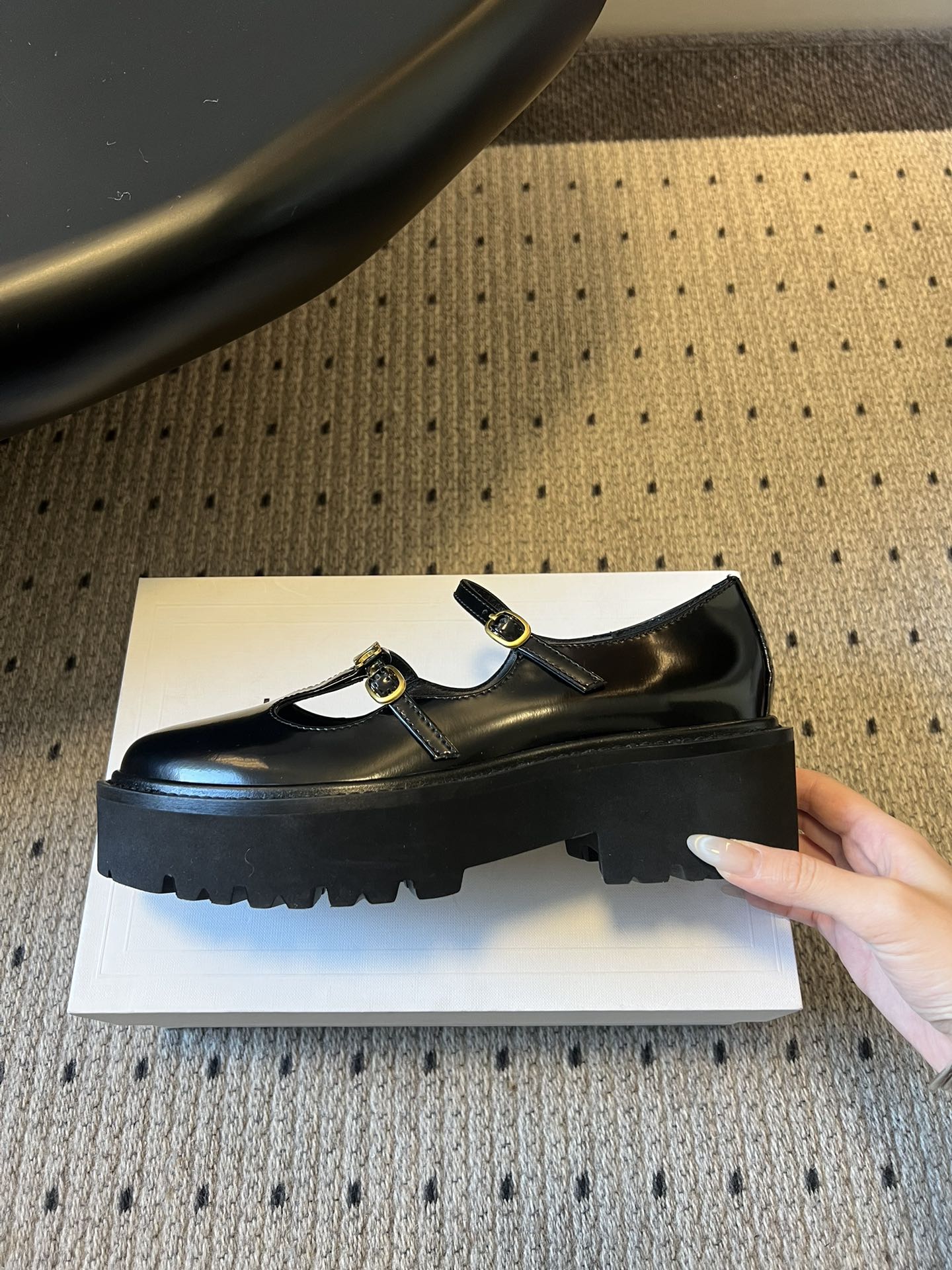 CELINE 26S BULKY BABIES MARY JANE SHOES 40 MM IN BLACK CALFSKIN