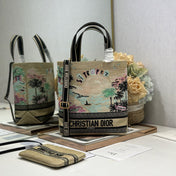 DIOR 26S BOOK TOTE BAG 25 IN MUTICOLOR RAFFIA