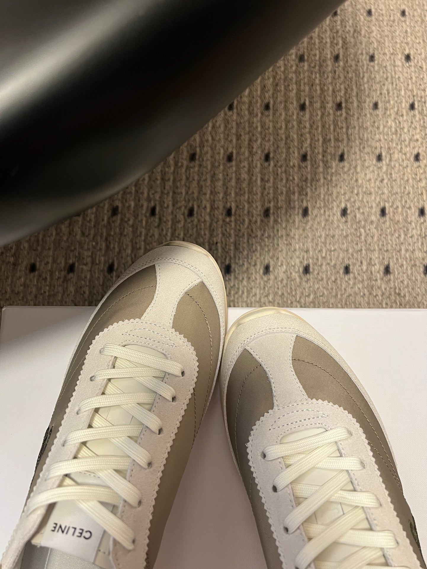 CELINE 26S RACER SNEAKERS IN WHITE SUEDE AND BEIGE GRAY FABRIC